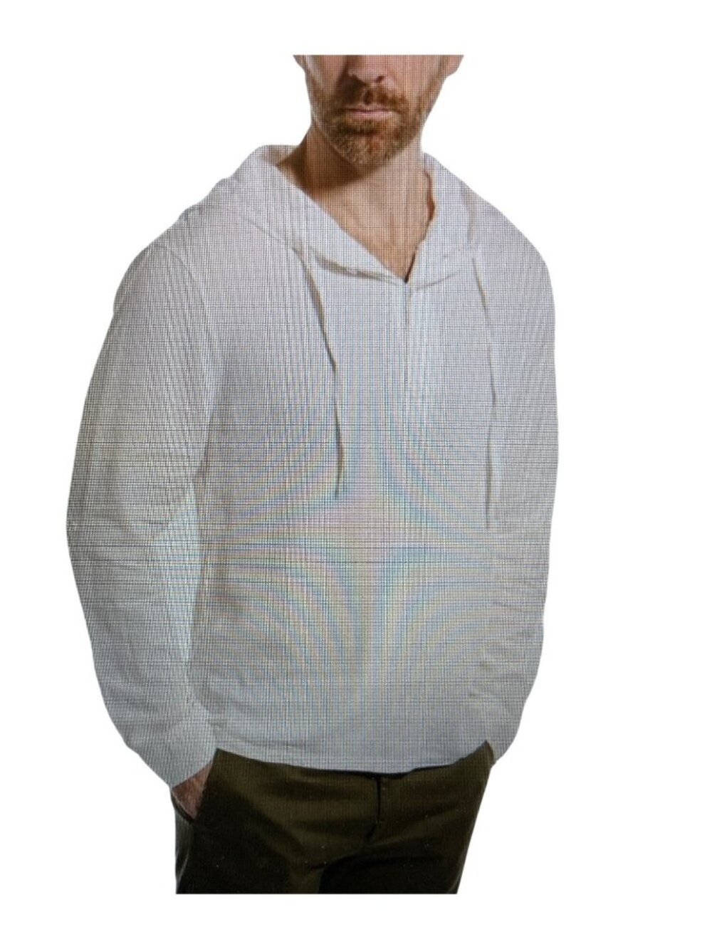 Magaschoni Man White Linen Long Sleeve Pullover Hoodie Varies NWT